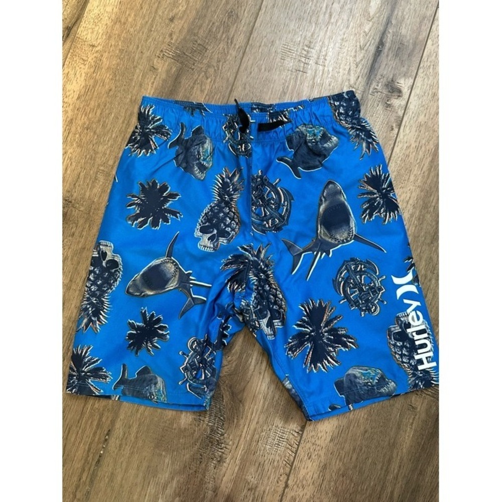 NWT! Hurley Boy's Swim Trunks, Shark, Pineapple, Pool, Vacation, Water Park, 7/8